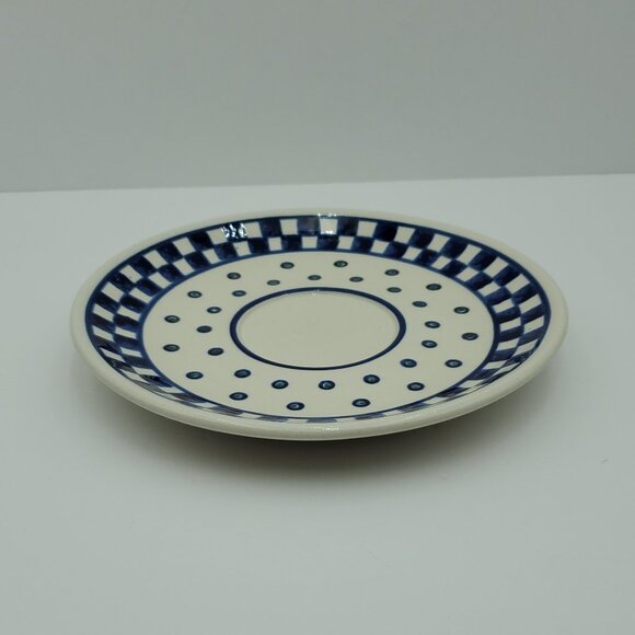 Polish Pottery Blue Checkerboard Dots Salad Plate Blue Checks Saucer - Picture 6 of 6